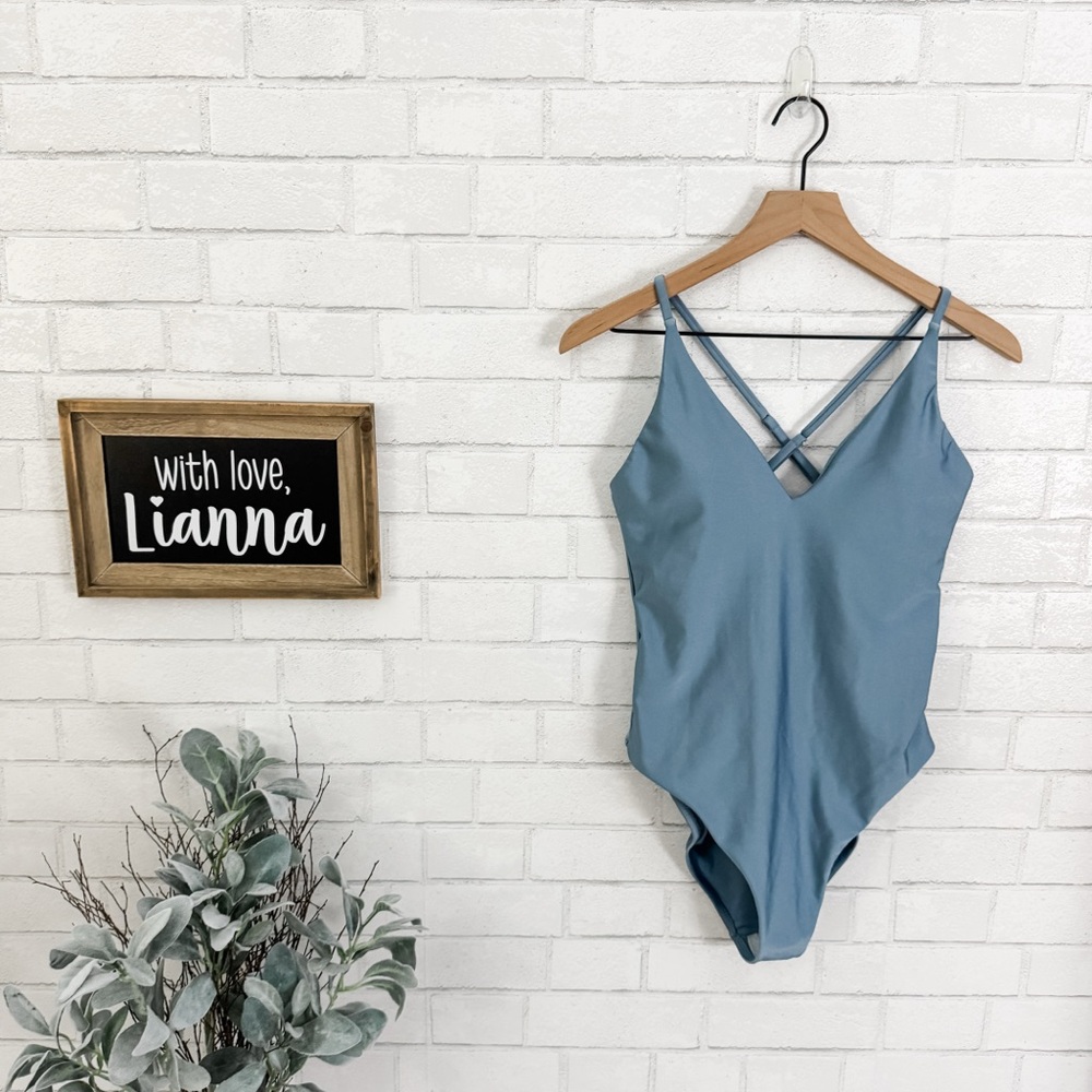 SHADE & SHORE Blue High-Leg Cheeky One-Piece Swimsuit